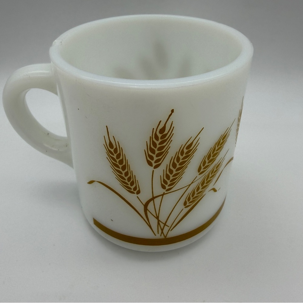 Vintage Hazel Atlas Milk Glass Coffee Mug Golden Harvest Wheat Pattern